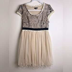 RYU | Coquette Fairy Vintage Style Lace & Tulle Black Ivory Cream Midi Dress | L